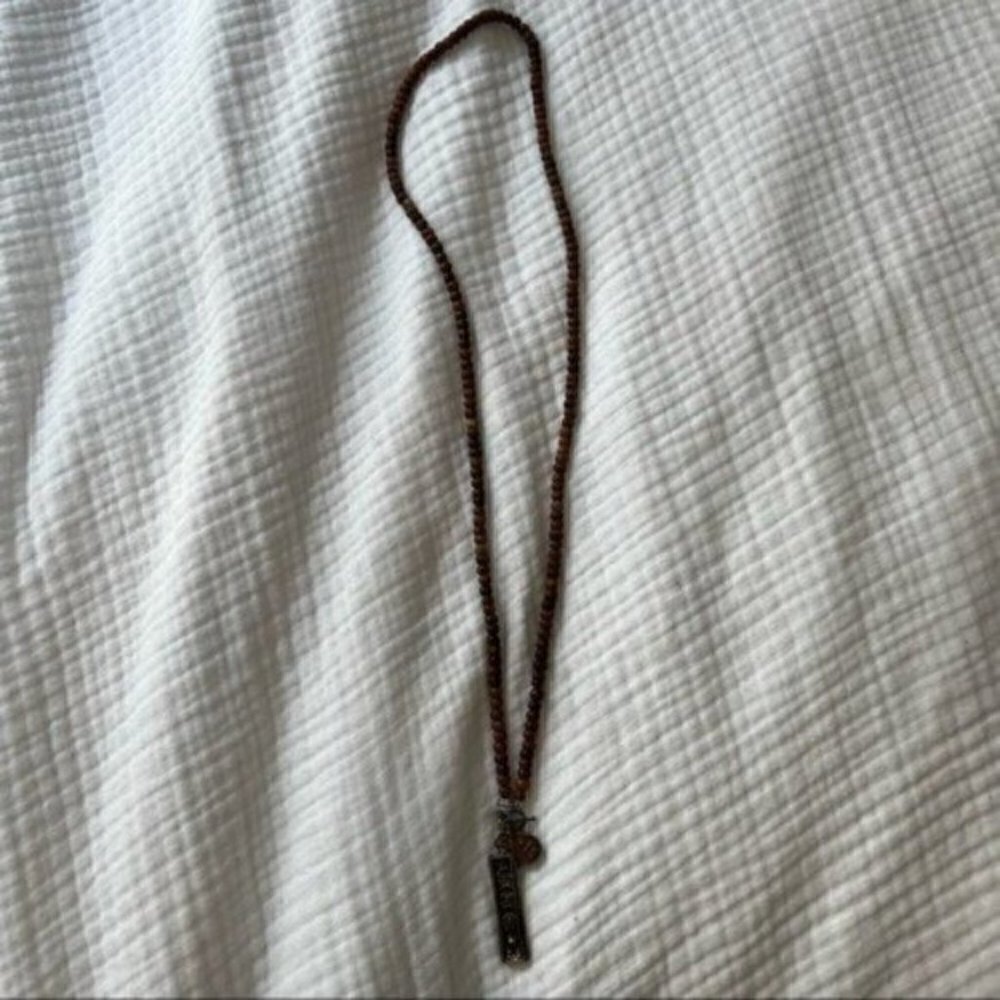 Wood Beaded Necklaces for Women with Gold Pendant - Gold Necklace for Women - Picture 6 of 7